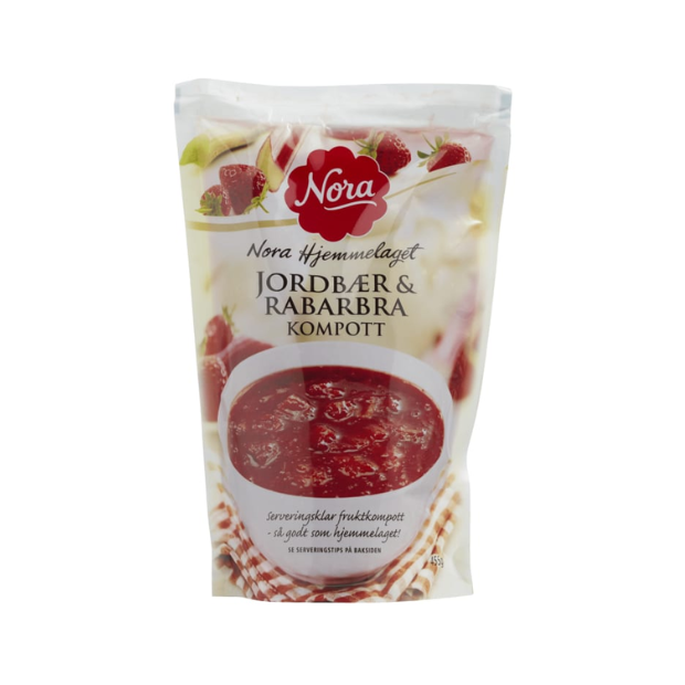 Strawberry & Rhubarb Compote - Jordbær&Rabarbra Kompott 455g Nora